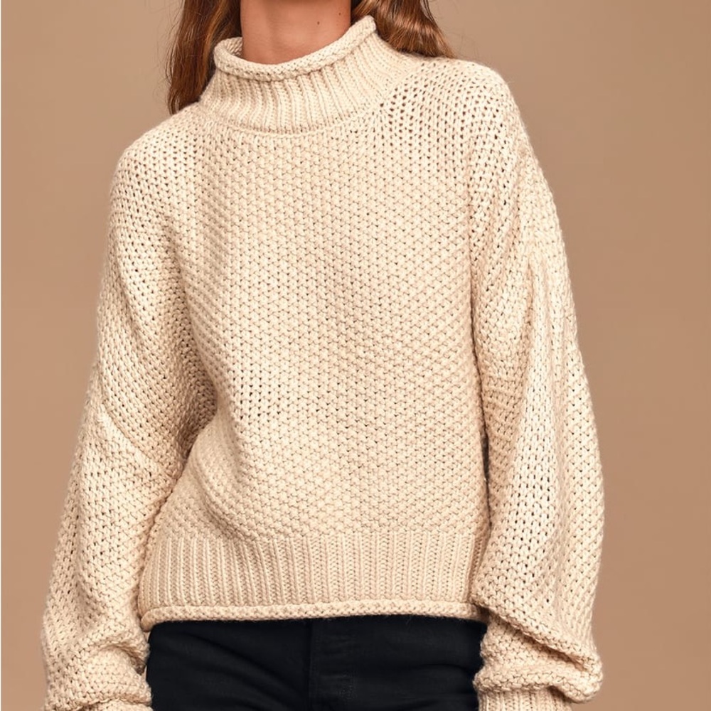 New Beige Knit Mock Neck Sweater